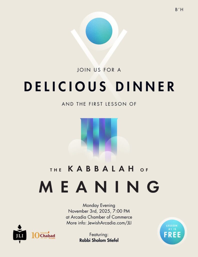 Chabad of Arcadia Kabbalah of Meaning dinner flyer 