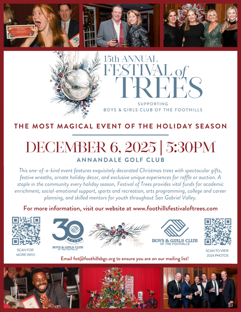 Boys and Girls Club of the Foothills Festival of Trees flyer for 2025