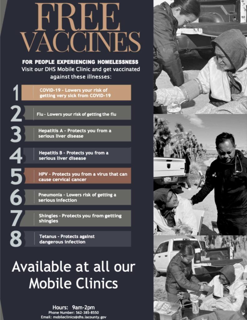 free vaccines clinic from LA County Health Department flyer in English