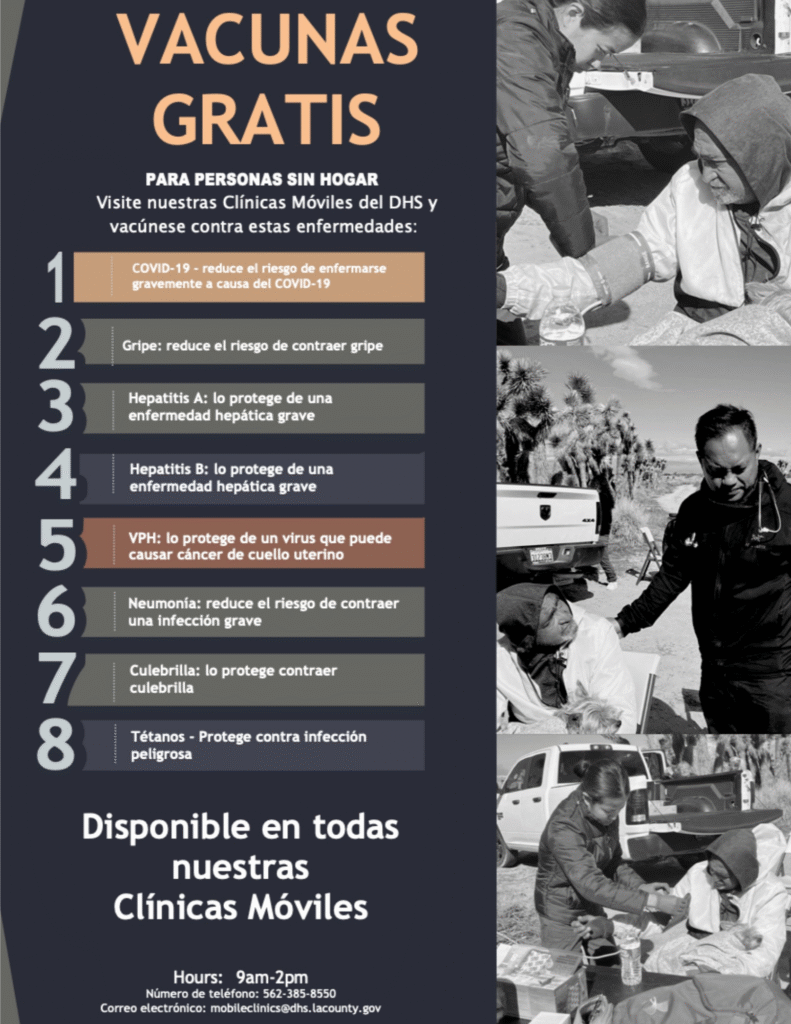 free vaccines clinic from LA County Health Department flyer in Spanish