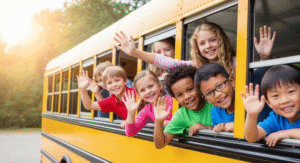 a group of children in a school bus
