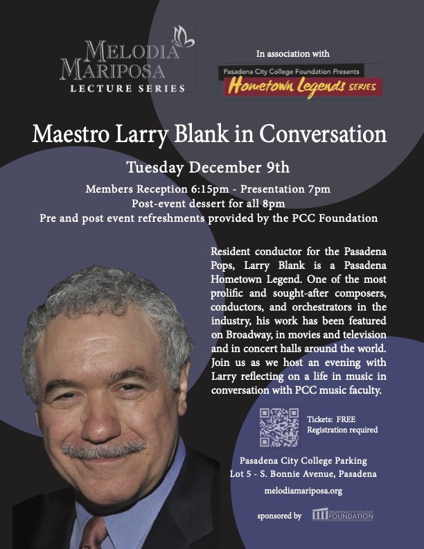 Larry Blank in conversation flyer from Melodia Mariposa