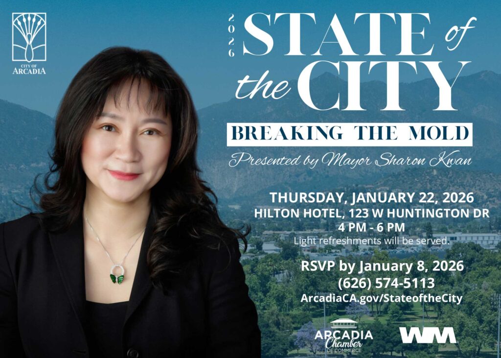 city of arcadia state of the city address invite for Mayor Sharon Kwan