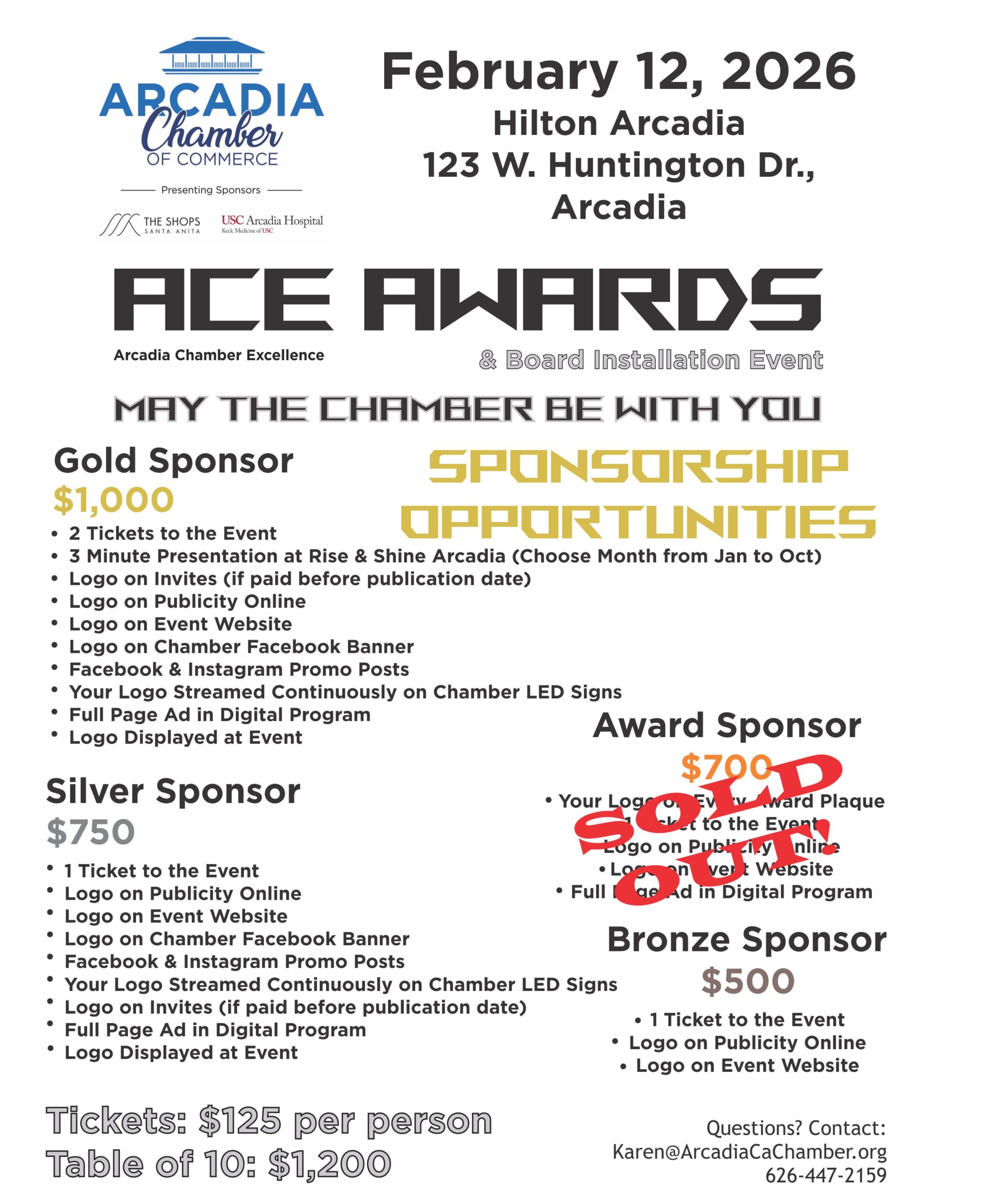 ACE Awards sponsorship flyer