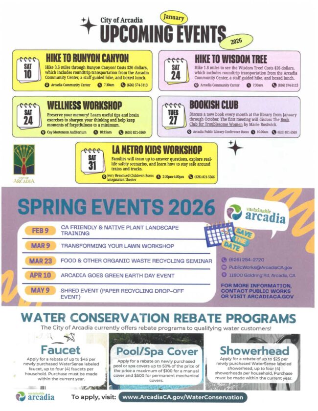 upcoming events for the City of Arcadia