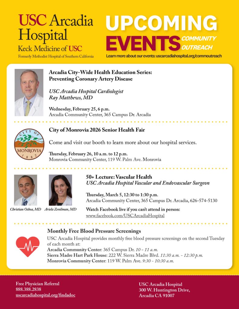 USC Arcadia Hospital list of upcoming events 