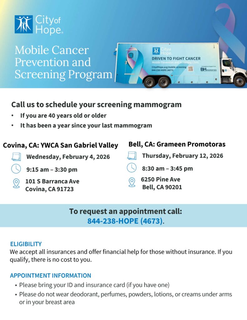 City of Hope Mobile Cancer Screening and Prevention Program events for February 