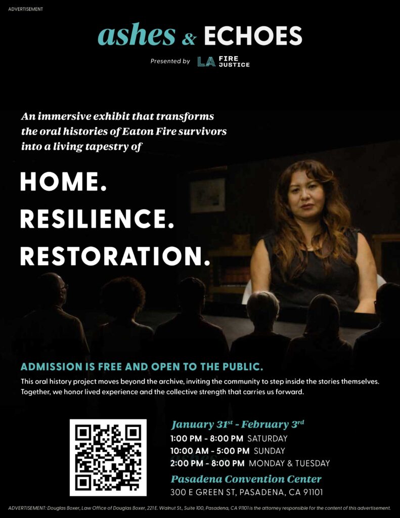 LA Fire Justice ashes and echoes exhibit