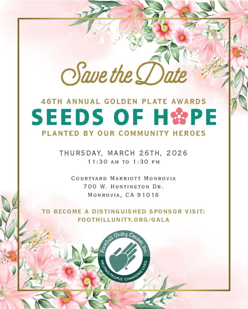 Foothill Unity Seeds of Hope Golden Plate Awards flyer 