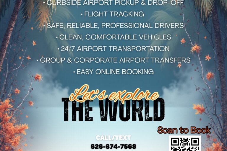 Wheels Up Connection car service flyer with tropical background