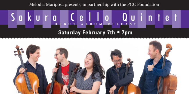 Melodia Mariposa Sakura Cello Quintet concert for February 7