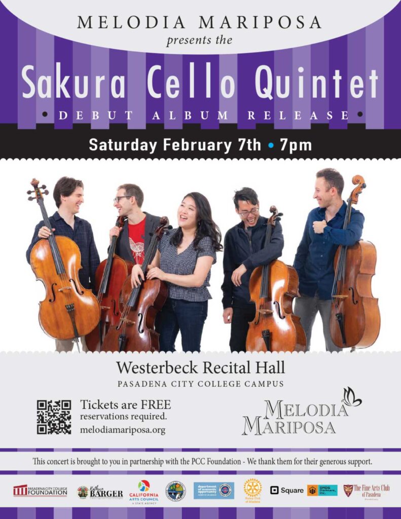 Melodia Mariposa's Sakura Cello Quintet debut album release on February 7th