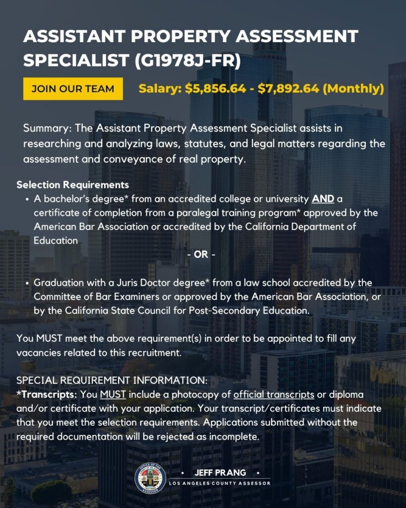 Assessor's office hiring position for assistant property assessment specialist