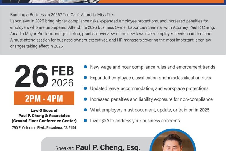 2026 labor law updates from Paul Cheng poster