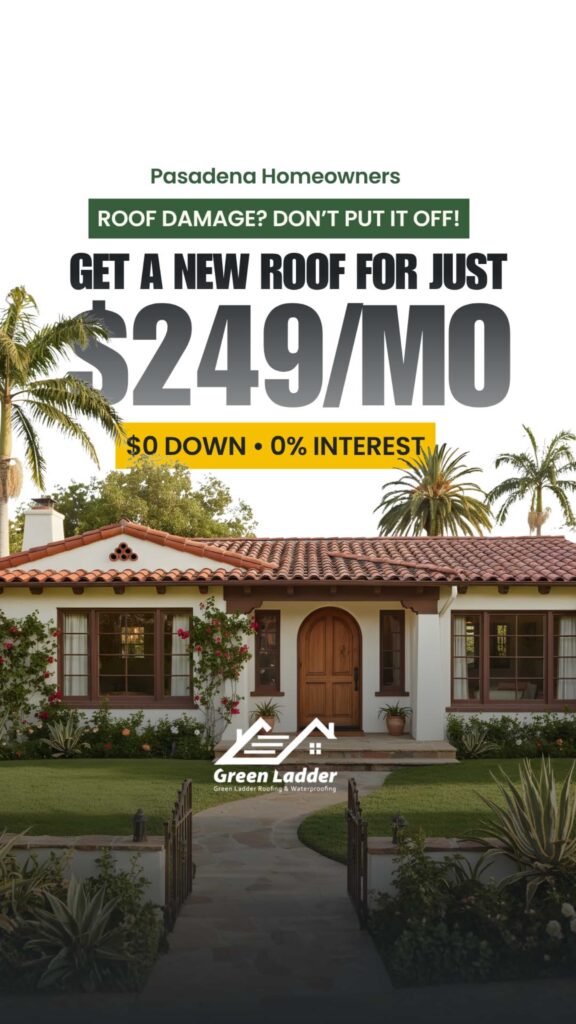 Green Ladder Roofing $249 a month for a new roof flyer