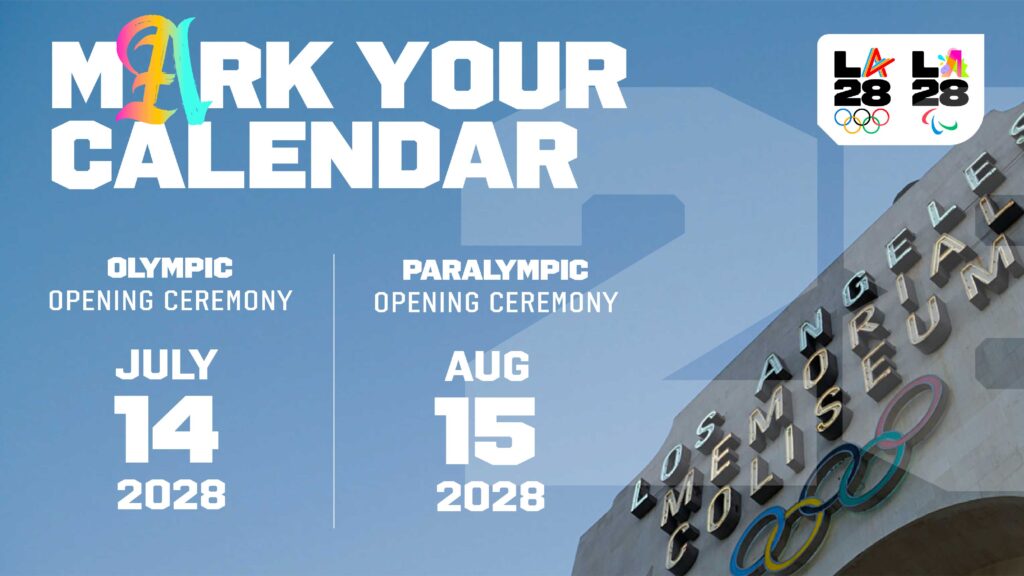 Mark Your Calendars flyer for LA28 Olympics