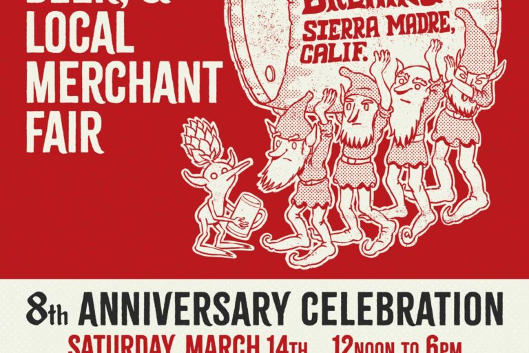 RT Rogers 8th anniversary celebration flyer with cartoon gnomes carrying a keg of beer