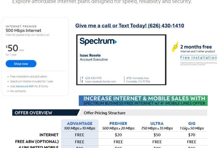 Spectrum Internet residential and commercial price range flyer
