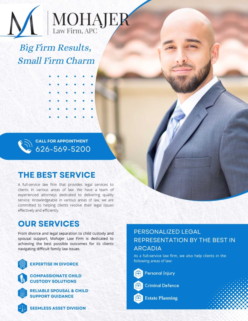 Mohajer Law flyer with Sina Mohajer's headshot 