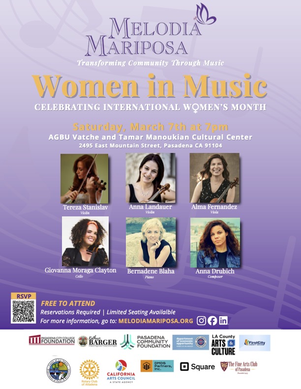 Women in Music with Melodia Mariposa concert for March 7
