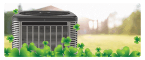 an air conditioner unit surrounded by shamrocks
