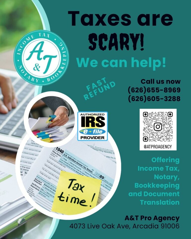 taxes are scary flyer from A&T tax professionals