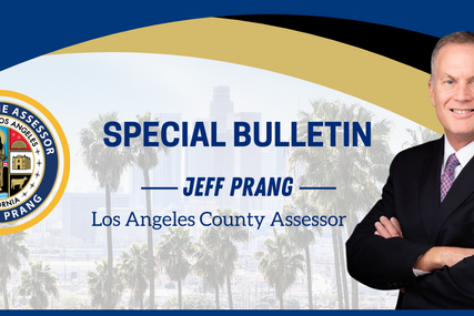 Assessor Jeff Prang special bulletin header with Jeff Prang's headshot and seal