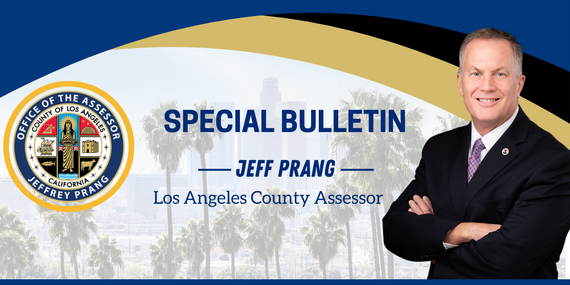 Assessor Jeff Prang special bulletin header with Jeff Prang's headshot and seal