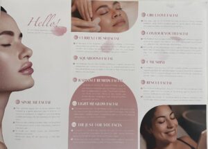 Breeze Skincare brochure showing women receiving skin treatments and info on procedures