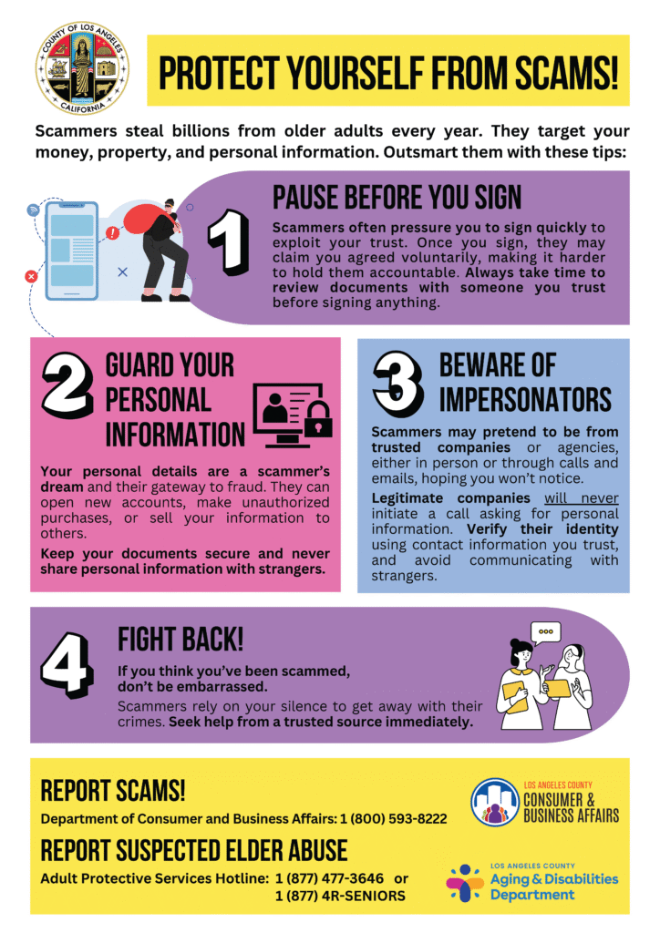protect yourself from scams info sheet from LA County