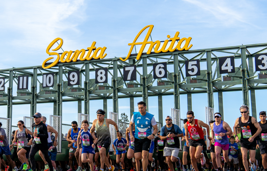 runners exit the starting gate at the Santa Anita 5K