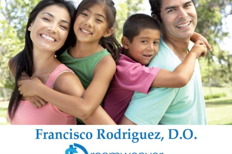 Dreamweaver vaccination flyer showing a family in a park