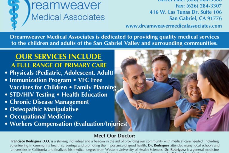 Dreamweaver primary care flyer showing a family in a park