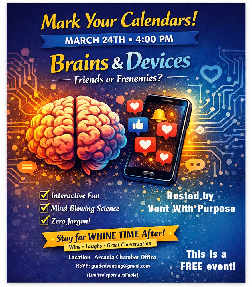 Vent with Purpose brains and devices seminar flyer on March 24