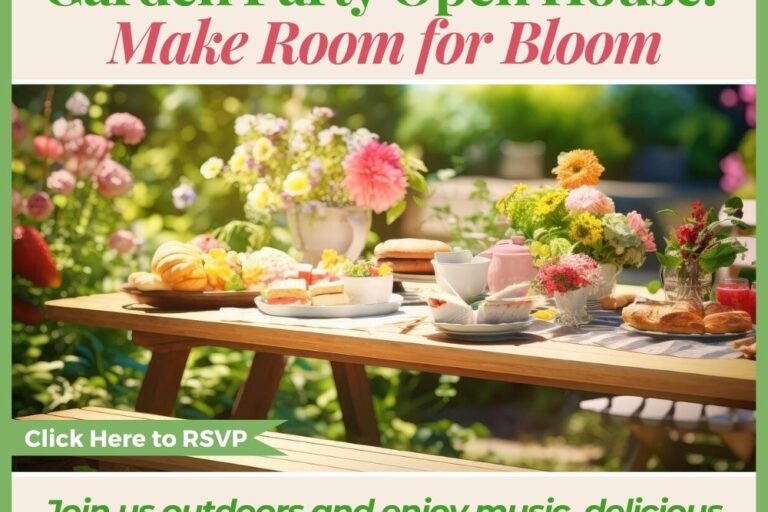 open house garden party for the Kensington Sierra Madre flyer for March 19th