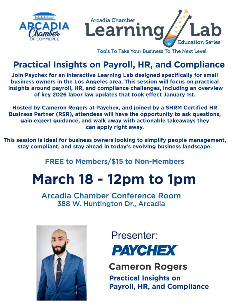 Learning Lab flyer for March featuring Cameron Rogers of Paychex