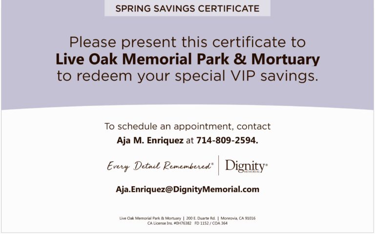 discounts available flyer for Dignity Memorial for spring savings