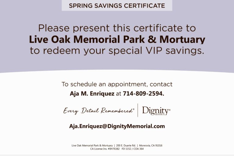 discounts available flyer for Dignity Memorial for spring savings
