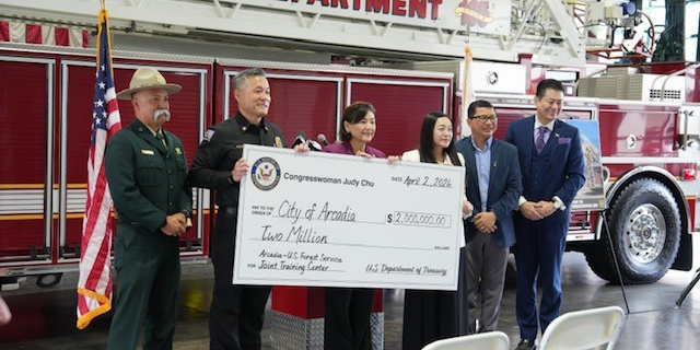 Arcadia Fire Department receives check for fire training center