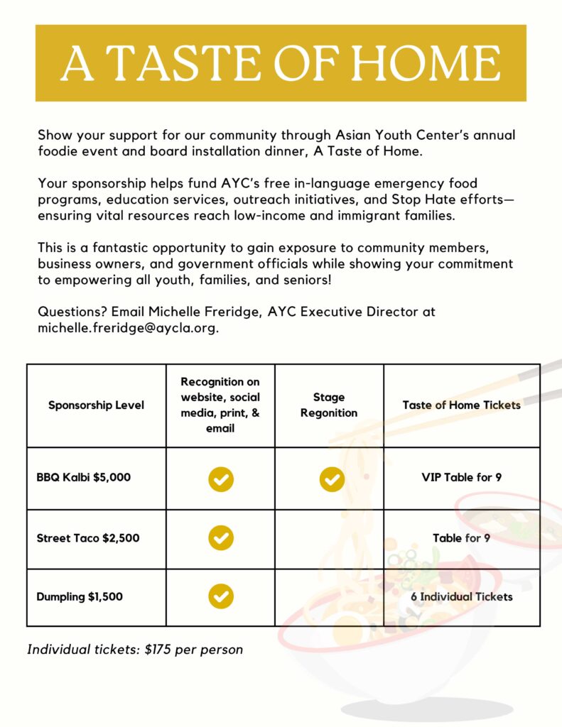 a taste of home foodie pop up info with Asian Youth Center 