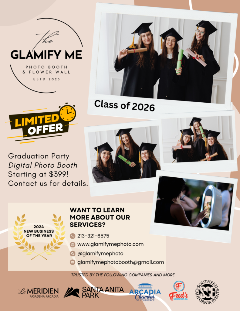 Glamify Me Photo Booth graduation promo flyer 