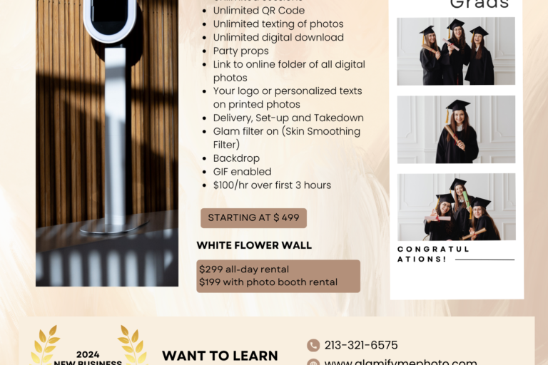 Glamify Me Photo Booth graduation promo flyer