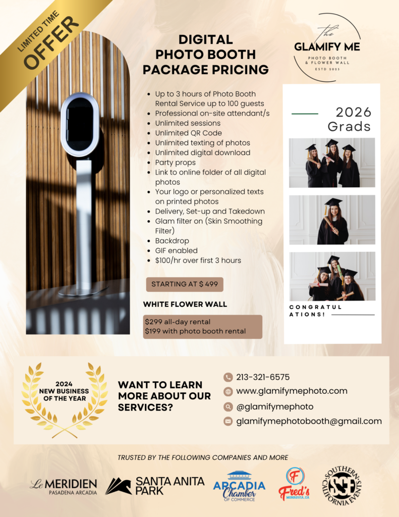Glamify Me Photo Booth graduation promo flyer