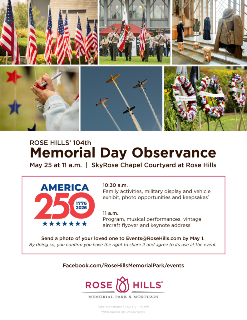 Rose Hills Memorial Day Observance flyer 