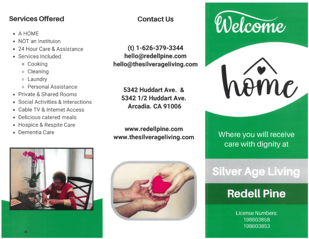 Redell Pine and Silver Age living flyer of information 