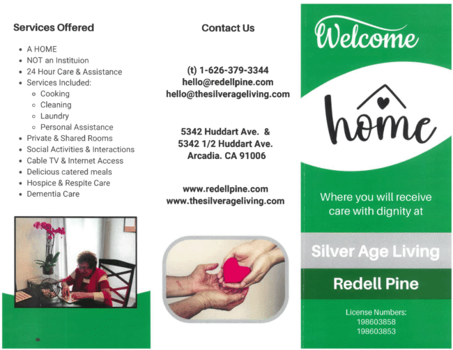 Redell Pine and Silver Age living flyer of information