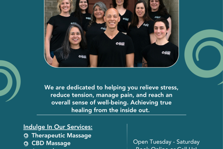 Sierra Madre Massage therapeutic massage flyer showing staff