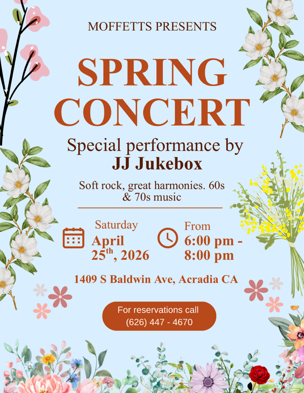 Spring Concert at Moffett's flyer for April 25th