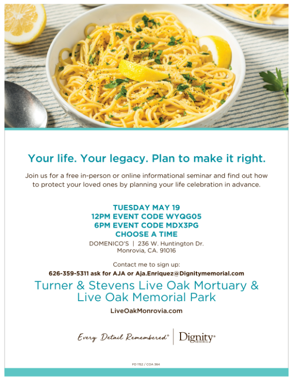 legacy planning seminar with Dignity Memorial flyer 