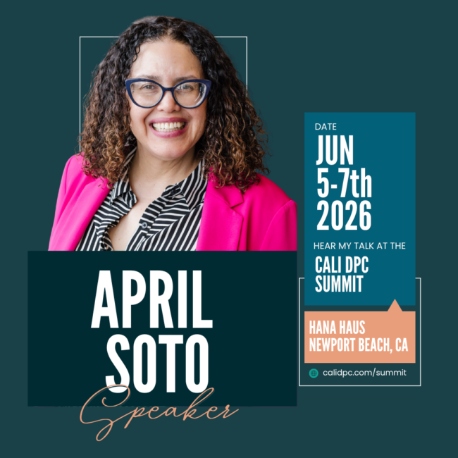 April Soto speaking at CALI OPC Summit flyer with April's headshot
